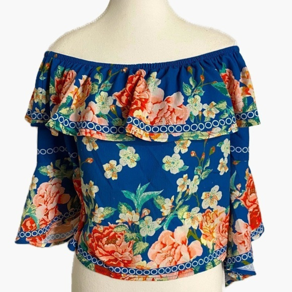 Jealous Tomato Navy Floral Off The Shoulder Top